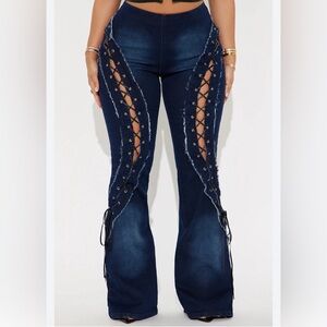 Fashion Nova Lace Up Stretch Jeans Pants Size 9